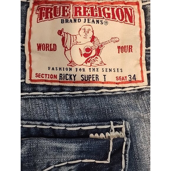 TRUE RELIGION size 42 30 Mens SUPER T Ricky Thick Stitch  Vintage denim Jeans - Picture 10 of 10